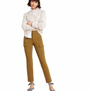 Anthropologie The Essential Slim Pants Women 8 Green Cargo Utility Pintuck Seam